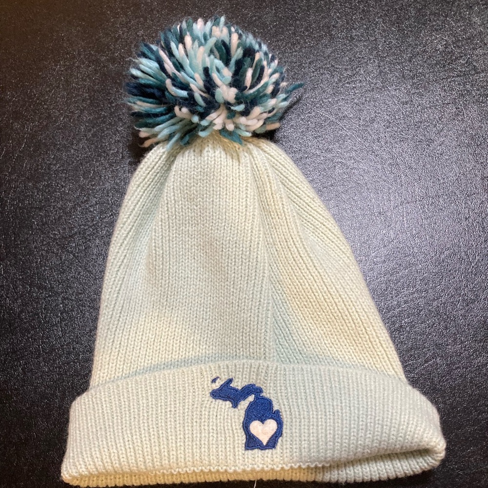 Blue and White Pom-Pom Beanie